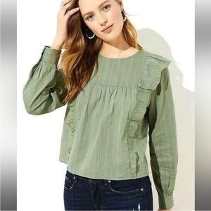 LOFT Women’s Long Sleeve Embroidered Blouse with Ruffles Size Medium